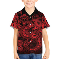 Aotearoa Maori Hei Tiki Family Matching Tank Maxi Dress and Hawaiian Shirt Whero Kowhaiwhai Puhoro Motif LT9 Son's Shirt Red - Polynesian Pride