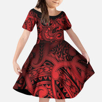 Aotearoa Maori Hei Tiki Kid Short Sleeve Dress Whero Kowhaiwhai Puhoro Motif LT9 KID Red - Polynesian Pride