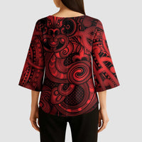 Aotearoa Maori Hei Tiki Kimono Sleeve Blouse Whero Kowhaiwhai Puhoro Motif
