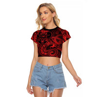Aotearoa Maori Hei Tiki Raglan Cropped T Shirt Whero Kowhaiwhai Puhoro Motif