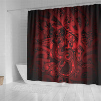 Aotearoa Maori Hei Tiki Shower Curtain Whero Kowhaiwhai Puhoro Motif