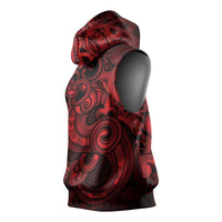 Aotearoa Maori Hei Tiki Sleeveless Hoodie Whero Kowhaiwhai Puhoro Motif LT9 - Polynesian Pride