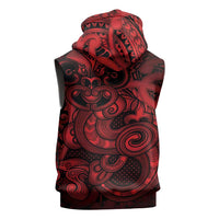 Aotearoa Maori Hei Tiki Sleeveless Zip Hoodie Whero Kowhaiwhai Puhoro Motif LT9 - Polynesian Pride