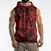 Aotearoa Maori Hei Tiki Sleeveless Zip Hoodie Whero Kowhaiwhai Puhoro Motif LT9 - Polynesian Pride