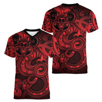 Aotearoa Maori Hei Tiki Women V-Neck T-Shirt Whero Kowhaiwhai Puhoro Motif LT9 - Polynesian Pride