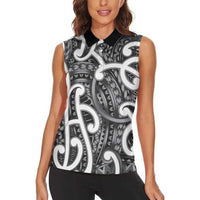 Aotearoa Maori Kowhaiwhai Women Sleeveless Polo Shirt Kiwikiwi Puhoro and Patiki LT9 - Polynesian Pride