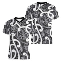 Aotearoa Maori Kowhaiwhai Women V-Neck T-Shirt Kiwikiwi Puhoro and Patiki LT9 - Polynesian Pride