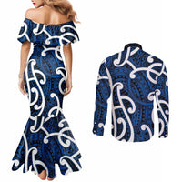 Aotearoa Maori Kowhaiwhai Couples Matching Mermaid Dress and Long Sleeve Button Shirt Kikorangi Puhoro and Patiki LT9 - Polynesian Pride