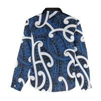 Aotearoa Maori Kowhaiwhai Women Casual Shirt Kikorangi Puhoro and Patiki LT9 - Polynesian Pride