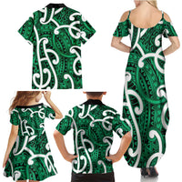 Aotearoa Maori Kowhaiwhai Family Matching Summer Maxi Dress and Hawaiian Shirt Kakariki Puhoro and Patiki LT9 - Polynesian Pride