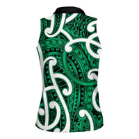 Aotearoa Maori Kowhaiwhai Women Sleeveless Polo Shirt Kakariki Puhoro and Patiki LT9 - Polynesian Pride