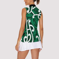 Aotearoa Maori Kowhaiwhai Women Sleeveless Polo Shirt Kakariki Puhoro and Patiki LT9 - Polynesian Pride