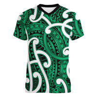 Aotearoa Maori Kowhaiwhai Women V-Neck T-Shirt Kakariki Puhoro and Patiki LT9 Female Green - Polynesian Pride