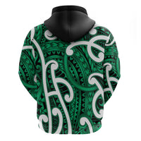 Aotearoa Maori Kowhaiwhai Zip Hoodie Kakariki Puhoro and Patiki