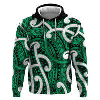 Aotearoa Maori Kowhaiwhai Zip Hoodie Kakariki Puhoro and Patiki