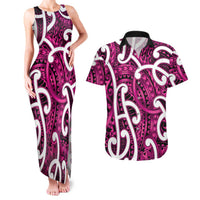 Aotearoa Maori Kowhaiwhai Couples Matching Tank Maxi Dress and Hawaiian Shirt Mawhero Puhoro and Patiki LT9 Pink - Polynesian Pride