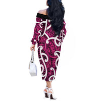 Aotearoa Maori Kowhaiwhai Off The Shoulder Long Sleeve Dress Mawhero Puhoro and Patiki LT9 - Polynesian Pride
