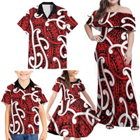 Aotearoa Maori Kowhaiwhai Family Matching Off Shoulder Maxi Dress and Hawaiian Shirt Whero Puhoro and Patiki LT9 - Polynesian Pride
