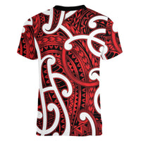 Aotearoa Maori Kowhaiwhai Women V-Neck T-Shirt Whero Puhoro and Patiki LT9 - Polynesian Pride
