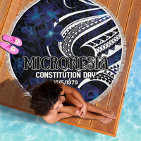 Micronesia Constitution Day Beach Blanket Since 1979 with Polynesian Hibiscus Pattern