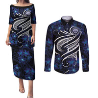 Micronesia Constitution Day Couples Matching Puletasi and Long Sleeve Button Shirt Since 1979 with Polynesian Hibiscus Pattern