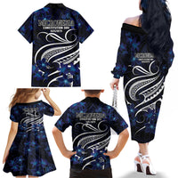 Micronesia Constitution Day Family Matching Off The Shoulder Long Sleeve Dress and Hawaiian Shirt Since 1979 with Polynesian Hibiscus Pattern