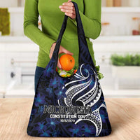 Micronesia Constitution Day Grocery Bag Since 1979 with Polynesian Hibiscus Pattern