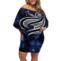 Micronesia Constitution Day Off Shoulder Short Dress Since 1979 with Polynesian Hibiscus Pattern LT9 Women Blue - Polynesian Pride