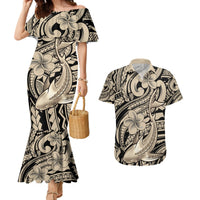 Polynesian Shark Tribal Tattoo Couples Matching Mermaid Dress and Hawaiian Shirt Beige Style LT9 Beige - Polynesian Pride