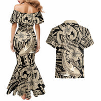 Polynesian Shark Tribal Tattoo Couples Matching Mermaid Dress and Hawaiian Shirt Beige Style LT9 - Polynesian Pride