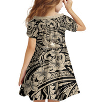 Polynesian Shark Tribal Tattoo Family Matching Short Sleeve Bodycon Dress and Hawaiian Shirt Beige Style LT9 - Polynesian Pride