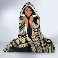 Polynesian Shark Tribal Tattoo Hooded Blanket Beige Style