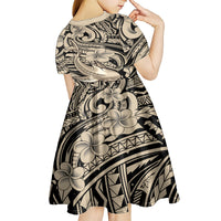 Polynesian Shark Tribal Tattoo Kid Short Sleeve Dress Beige Style