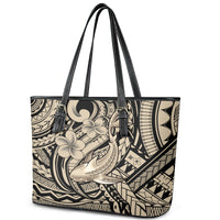 Polynesian Shark Tribal Tattoo Leather Tote Bag Beige Style