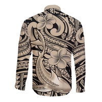 Polynesian Shark Tribal Tattoo Long Sleeve Button Shirt Beige Style