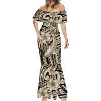 Polynesian Shark Tribal Tattoo Mermaid Dress Beige Style LT9 - Polynesian Pride