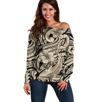 Polynesian Shark Tribal Tattoo Off Shoulder Sweater Beige Style