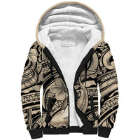 Polynesian Shark Tribal Tattoo Sherpa Hoodie Beige Style