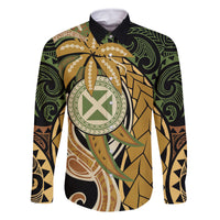 Wallis and Futuna Victory Day Family Matching Long Sleeve Bodycon Dress and Hawaiian Shirt Since 1945 with Polynesian Platinum Floral Tribal LT9 Dad's Shirt - Long Sleeve Red - Polynesian Pride