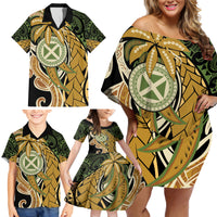 Wallis and Futuna Victory Day Family Matching Off Shoulder Short Dress and Hawaiian Shirt Since 1945 with Polynesian Platinum Floral Tribal LT9 - Polynesian Pride