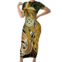 Wallis and Futuna Victory Day Family Matching Short Sleeve Bodycon Dress and Hawaiian Shirt Since 1945 with Polynesian Platinum Floral Tribal LT9 Mom's Dress Red - Polynesian Pride