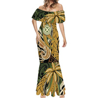 Wallis and Futuna Victory Day Mermaid Dress Since 1945 with Polynesian Platinum Floral Tribal LT9 - Polynesian Pride