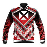 Personalised Wallis et Futuna Baseball Jacket Hibiscus and Polynesian Tribal Tattoos