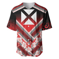 Personalised Wallis et Futuna Baseball Jersey Hibiscus and Polynesian Tribal Tattoos LT9 Red - Polynesian Pride