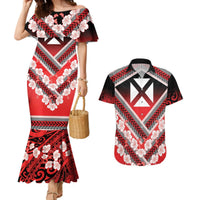 Personalised Wallis et Futuna Couples Matching Mermaid Dress and Hawaiian Shirt Hibiscus and Polynesian Tribal Tattoos LT9 Red - Polynesian Pride