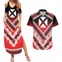 Personalised Wallis et Futuna Couples Matching Summer Maxi Dress and Hawaiian Shirt Hibiscus and Polynesian Tribal Tattoos LT9 Red - Polynesian Pride