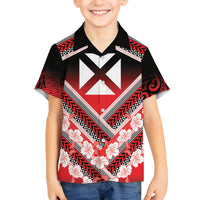 Personalised Wallis et Futuna Family Matching Long Sleeve Bodycon Dress and Hawaiian Shirt Hibiscus and Polynesian Tribal Tattoos LT9 Son's Shirt Red - Polynesian Pride
