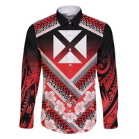 Personalised Wallis et Futuna Family Matching Mermaid Dress and Hawaiian Shirt Hibiscus and Polynesian Tribal Tattoos LT9 Dad's Shirt - Long Sleeve Red - Polynesian Pride