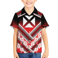Personalised Wallis et Futuna Family Matching Short Sleeve Bodycon Dress and Hawaiian Shirt Hibiscus and Polynesian Tribal Tattoos LT9 Son's Shirt Red - Polynesian Pride