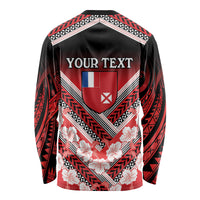 Personalised Wallis et Futuna Long Sleeve Shirt Hibiscus and Polynesian Tribal Tattoos